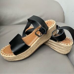 Black Espadrille Platform Sandals with Ankle Strap